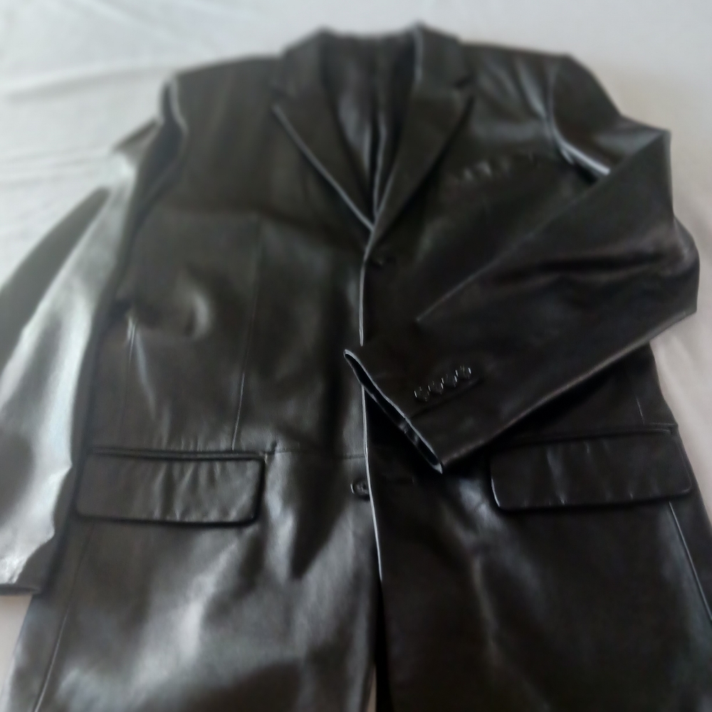 Alfani men's black Leather blazer jacket. Size 40L 3 bottons - Picture 9 of 10